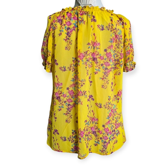 Old Navy Sheer Floral Peasant Top, Yellow, Size Large - Picture 4 of 8